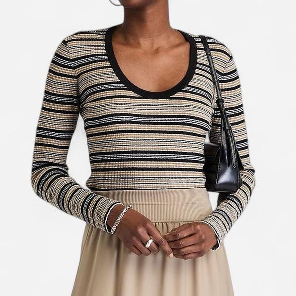 James Perse striped scoop neck long sleeve top Small NWT